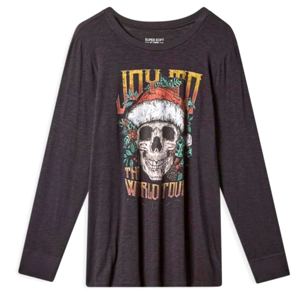 ❤️NWT TORRID CHRISTMAS SKULL CONCERT TEE - JOY SANTA HAT PLUS SIZE